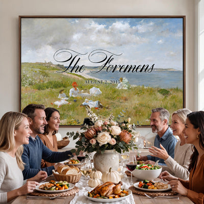 70430546-MCV-HS-36X24 - Personalized Family Name Sign | Hillside Picnic Vintage Landscape Canvas | Wedding Gift