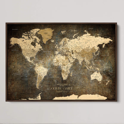 CSM02-MGV-CV-36X24-Custom Push Pin World Map Print – Personalized Canvas Wall Art for Travel Memories, Framed Gift for Couples, Anniversary or Wedding