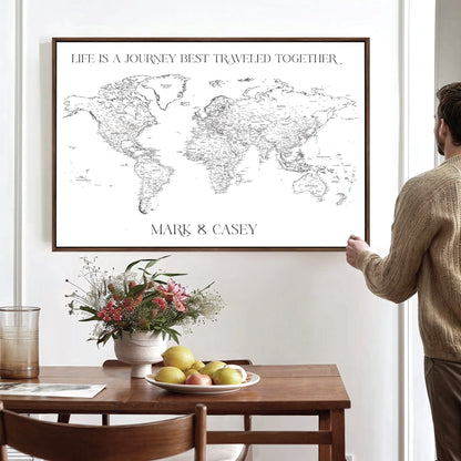 CSM02-MGV-CV-36X24-Custom Push Pin World Map Print – Personalized Canvas Wall Art for Travel Memories, Framed Gift for Couples, Anniversary or Wedding