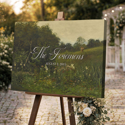 99042643-MCV-HS-36X24 - Personalized Family Name Sign | Wildflower Meadow Vintage Landscape Canvas | Wedding Gift
