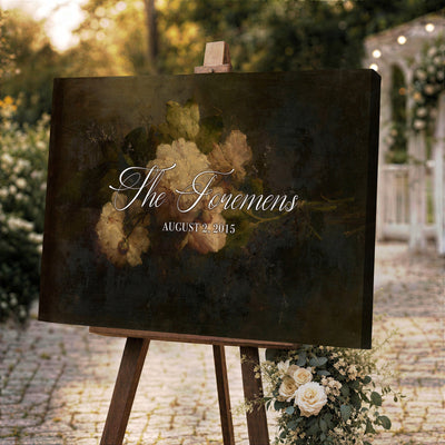 52520004-MCV-HS-36X24 - Personalized Family Name Sign | Cream Blooms Vintage Floral Canvas | Wedding Gift