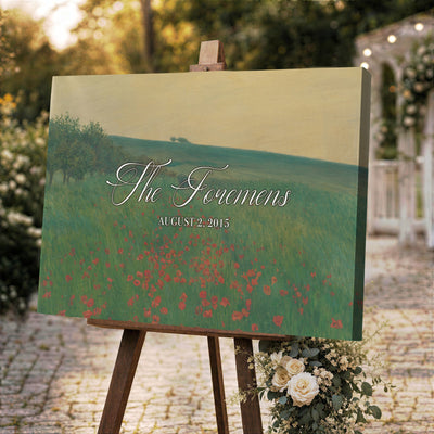 29657787-MCV-HS-36X24 - Personalized Family Name Sign | Poppy Field Vintage Landscape Canvas | Wedding Gift
