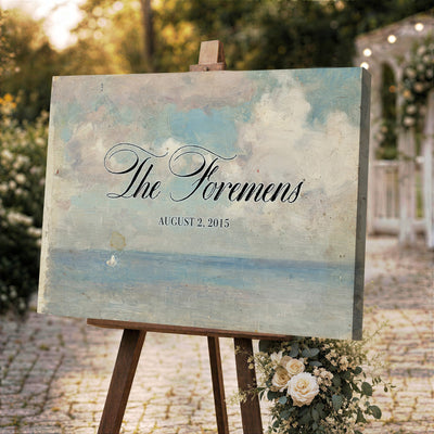 44421319-MCV-HS-36X24 - Wedding Easel Sign | Personalized Seascape Sailboat Vintage Canvas | Framed Welcome Sign for Ceremony