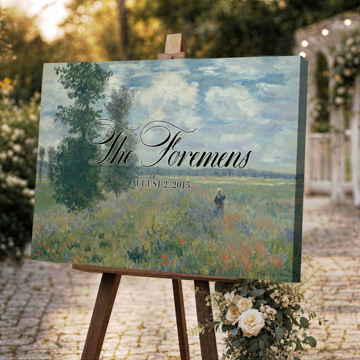 69396376-MCV-HS-36X24 - Personalized Family Name Sign | Cloudy Meadow Vintage Landscape Canvas | Wedding Gift