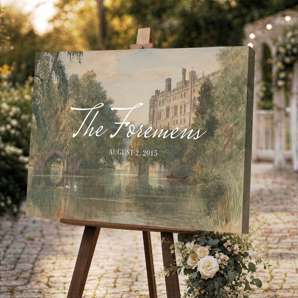 41425019-MCV-HS-36X24 - Personalized Family Name Sign | Lakeside Manor Vintage Landscape Canvas | Wedding Gift