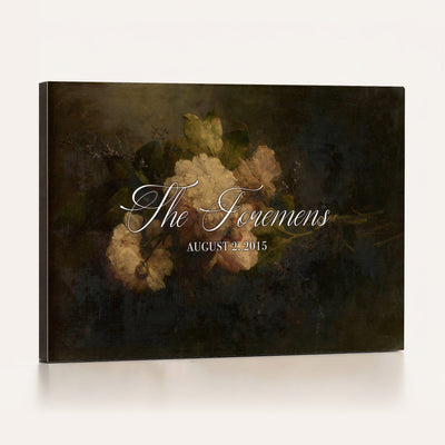 52520004-MCV-HS-36X24 - Personalized Family Name Sign | Cream Blooms Vintage Floral Canvas | Wedding Gift