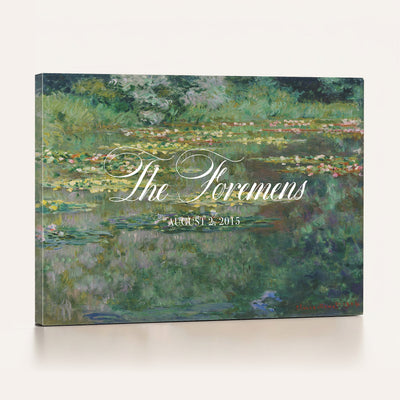 98675697-MCV-HS-36X24 - Wedding Easel Sign | Personalized Water Lily Pond Vintage Canvas | Framed Welcome Sign for Ceremony