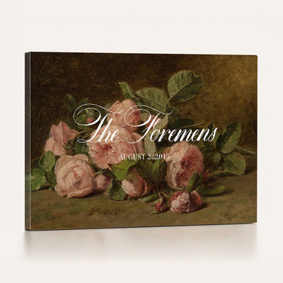 36376357-MCV-HS-36X24 - Wedding Easel Sign | Personalized Pink Roses Vintage Canvas | Framed Welcome Sign for Ceremony