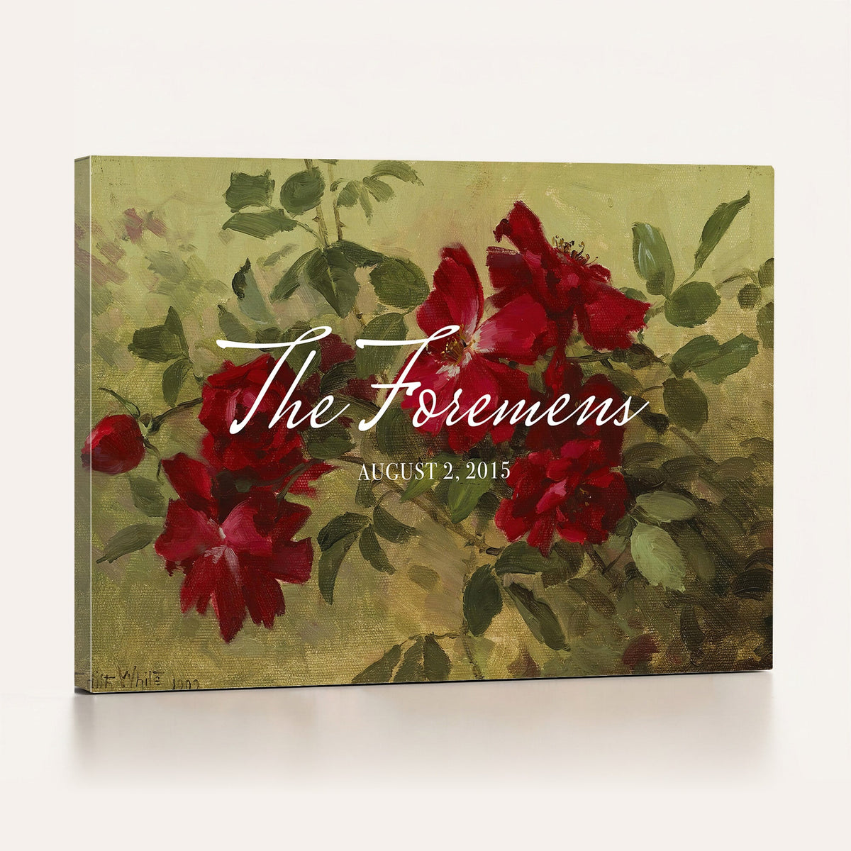 25793804-MCV-HS-36X24 - Wedding Easel Sign | Personalized Red Roses Vintage Canvas | Framed Welcome Sign for Ceremony