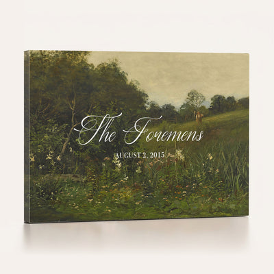 85357558-MCV-HS-36X24 - Personalized Family Name Sign | Evening Meadow Vintage Landscape Canvas | Wedding Gift