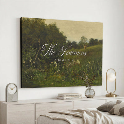 99042643-MCV-HS-36X24 - Personalized Family Name Sign | Wildflower Meadow Vintage Landscape Canvas | Wedding Gift