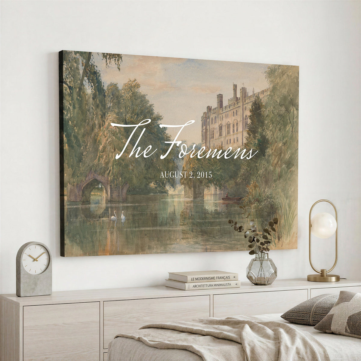 41425019-MCV-HS-36X24 - Personalized Family Name Sign | Lakeside Manor Vintage Landscape Canvas | Wedding Gift