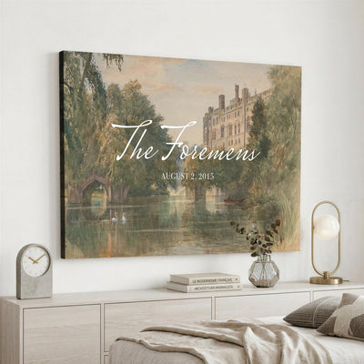 41425019-MCV-HS-36X24 - Personalized Family Name Sign | Lakeside Manor Vintage Landscape Canvas | Wedding Gift