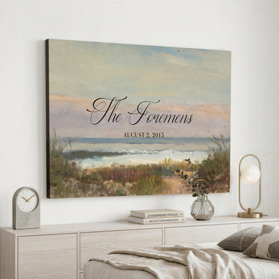 37585091-MCV-HS-36X24 - Wedding Easel Sign | Personalized Coastal Dunes Vintage Canvas | Framed Welcome Sign for Ceremony