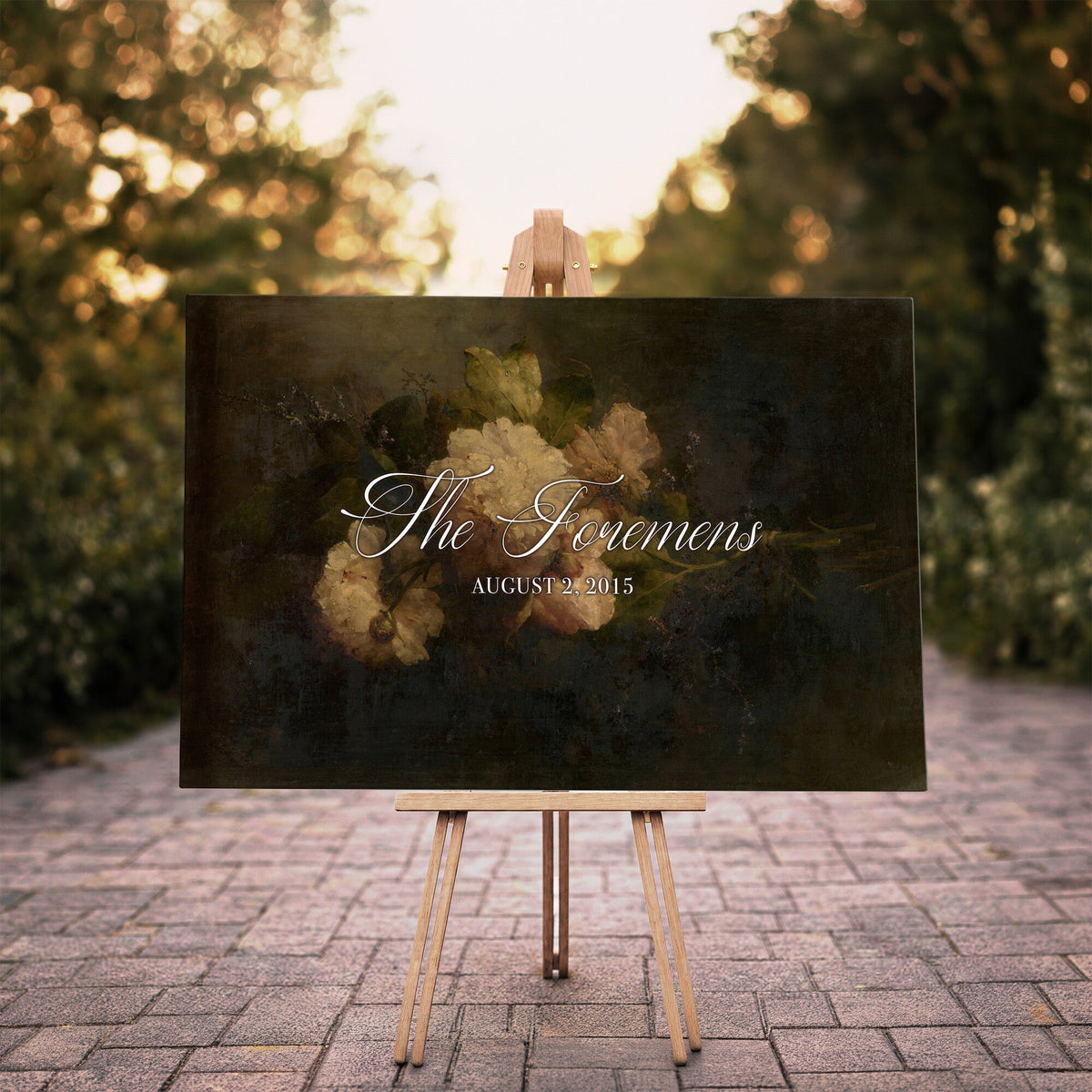 52520004-MCV-HS-36X24 - Personalized Family Name Sign | Cream Blooms Vintage Floral Canvas | Wedding Gift