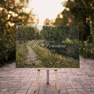 45791465-MCV-HS-36X24 - Personalized Family Name Sign | Woodland Path Vintage Landscape Canvas | Wedding Gift