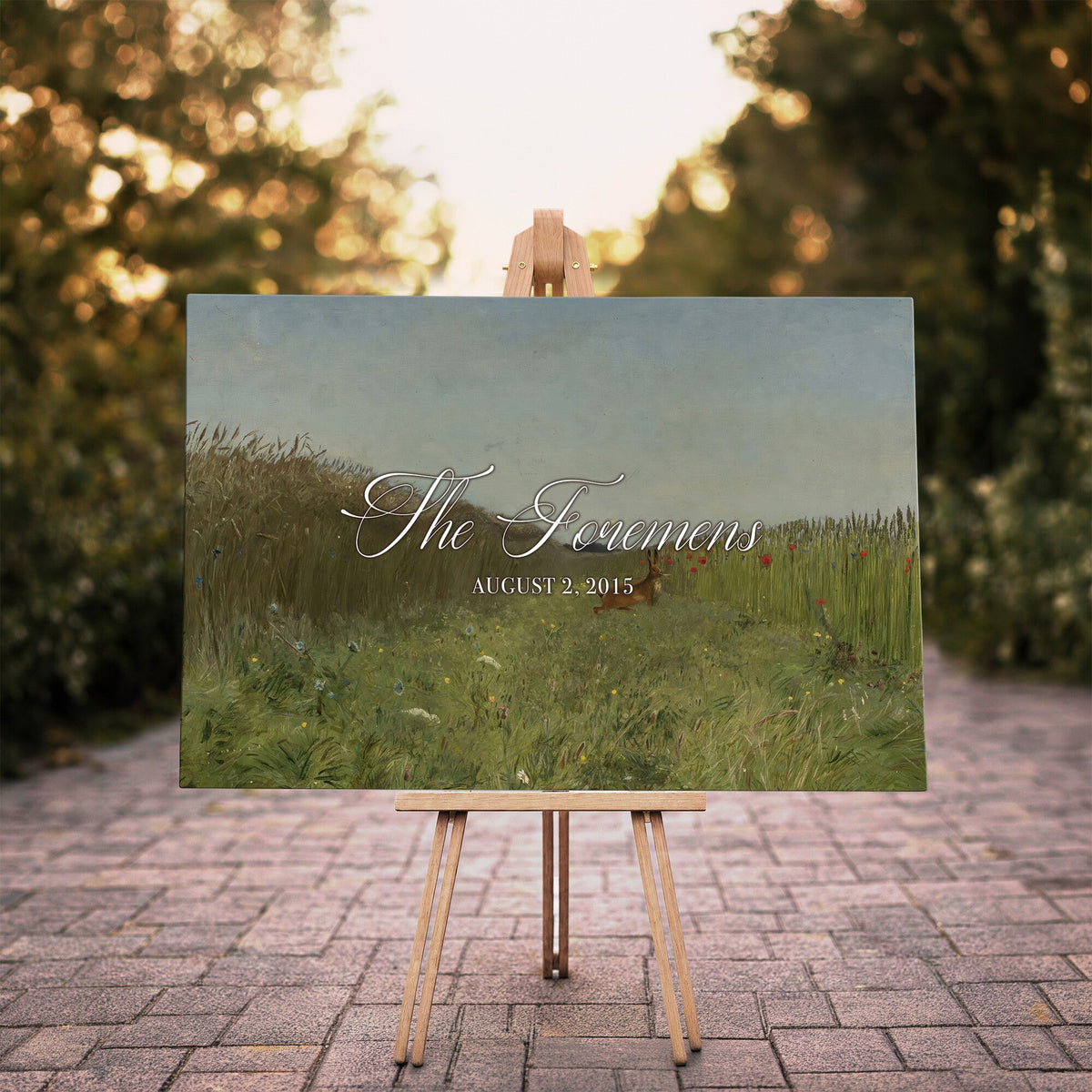 68974350-MCV-HS-36X24 - Personalized Family Name Sign | Summer Meadow Vintage Landscape Canvas | Wedding Gift