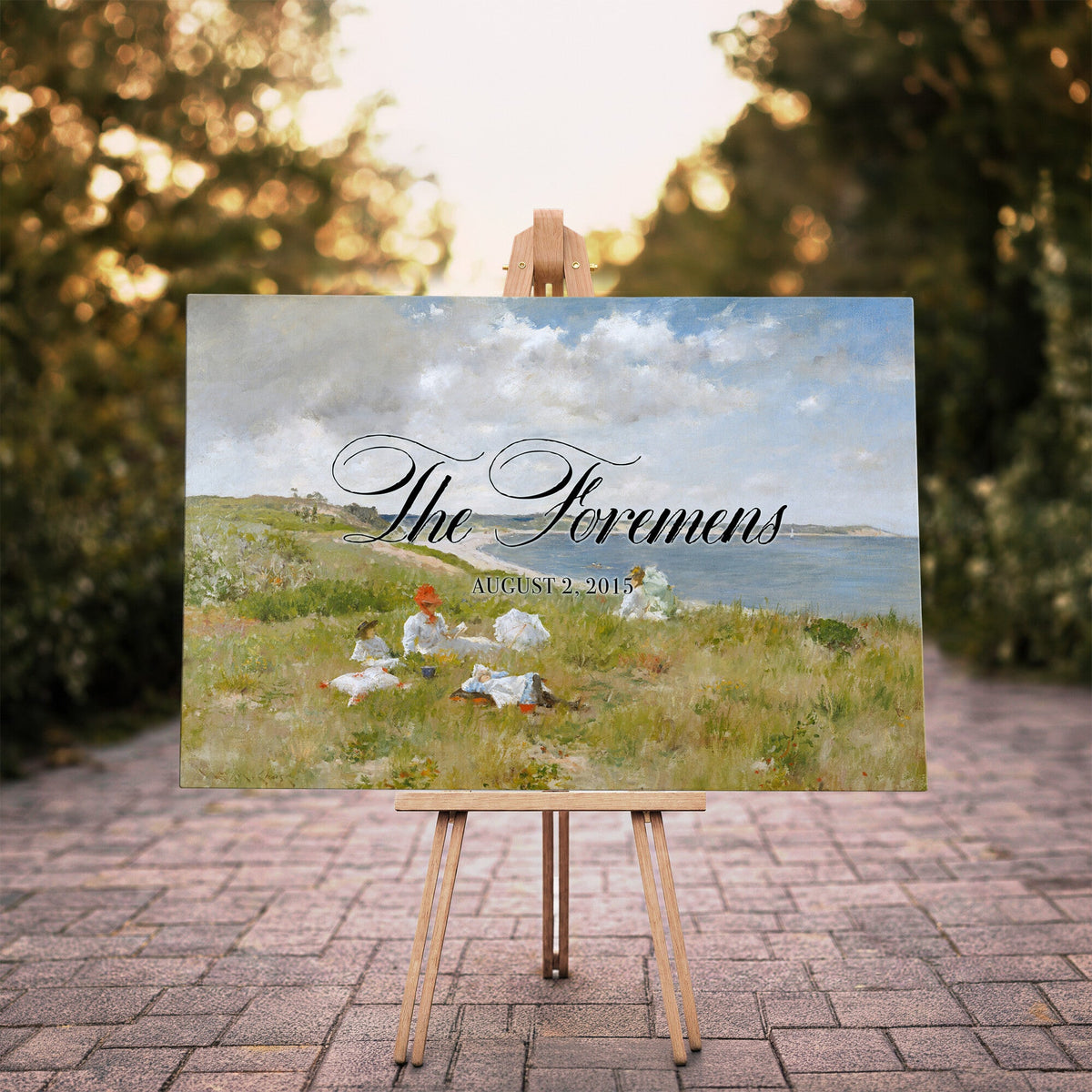 70430546-MCV-HS-36X24 - Personalized Family Name Sign | Hillside Picnic Vintage Landscape Canvas | Wedding Gift