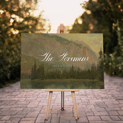 96706505-MCV-HS-36X24 - Personalized Family Name Sign | Mountain Lake Vintage Landscape Canvas | Wedding Gift