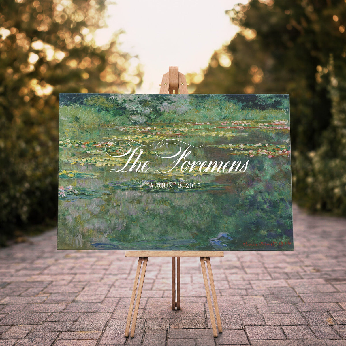 98675697-MCV-HS-36X24 - Wedding Easel Sign | Personalized Water Lily Pond Vintage Canvas | Framed Welcome Sign for Ceremony