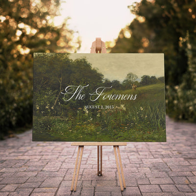 85357558-MCV-HS-36X24 - Personalized Family Name Sign | Evening Meadow Vintage Landscape Canvas | Wedding Gift