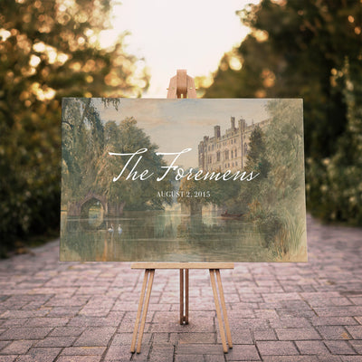 41425019-MCV-HS-36X24 - Personalized Family Name Sign | Lakeside Manor Vintage Landscape Canvas | Wedding Gift
