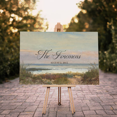 37585091-MCV-HS-36X24 - Wedding Easel Sign | Personalized Coastal Dunes Vintage Canvas | Framed Welcome Sign for Ceremony