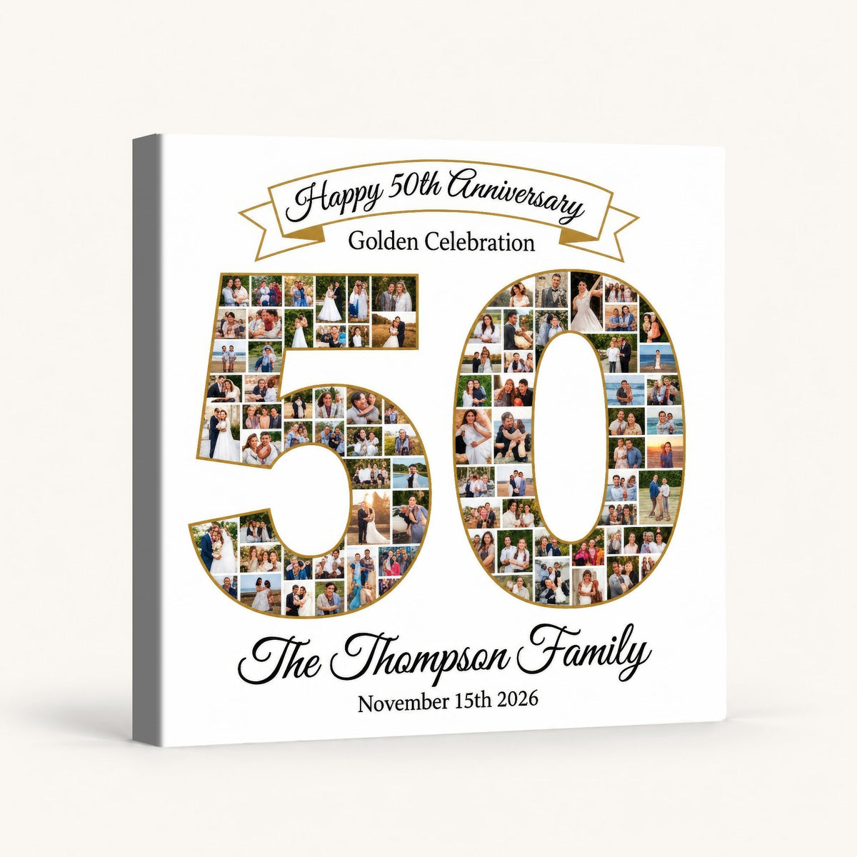 Personalized 50th Anniversary Photo Collage Wall Art Print, Golden Celebration Gift