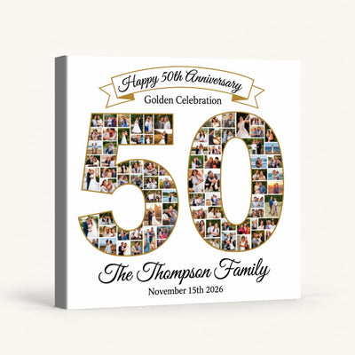 Personalized 50th Anniversary Photo Collage Wall Art Print, Golden Celebration Gift
