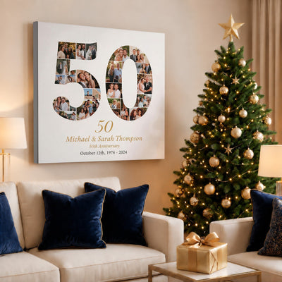 Personalized 50th Anniversary Photo Collage Wall Art Print, Golden Anniversary Gift