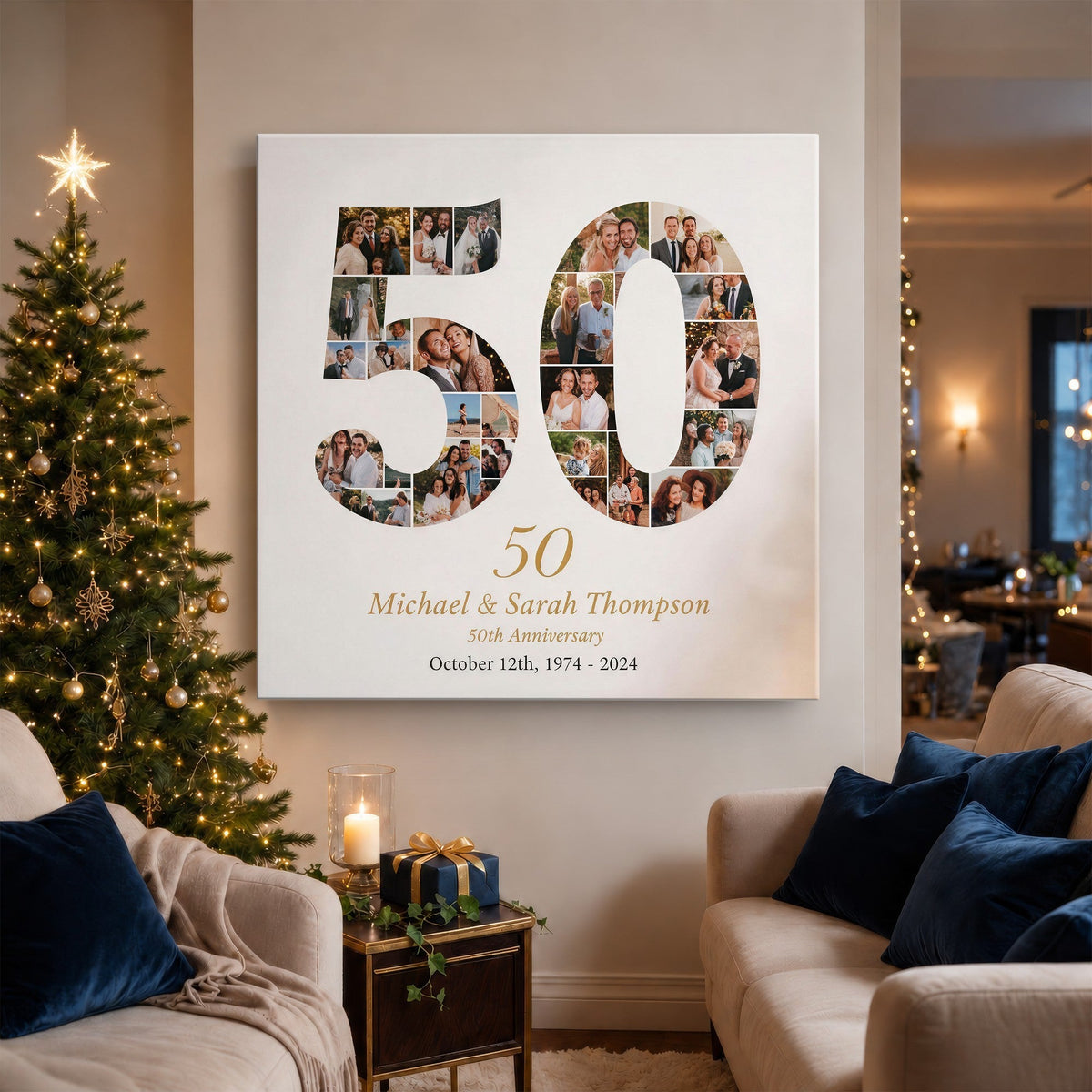 Personalized 50th Anniversary Photo Collage Wall Art Print, Golden Anniversary Gift