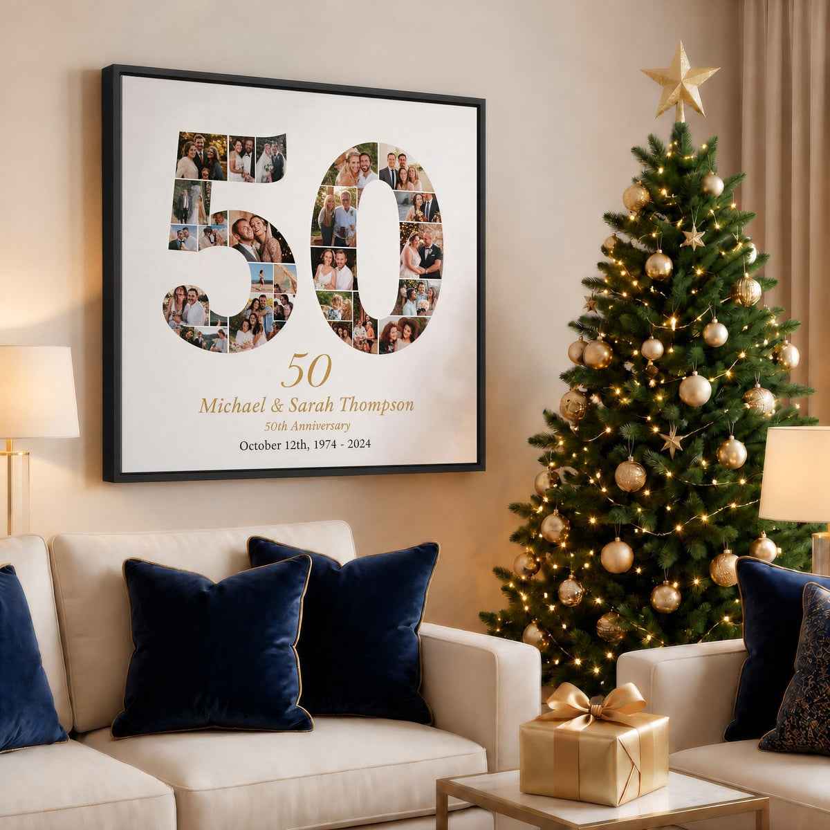 Personalized 50th Anniversary Photo Collage Wall Art Print, Golden Anniversary Gift