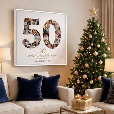 Personalized 50th Anniversary Photo Collage Wall Art Print, Golden Anniversary Gift