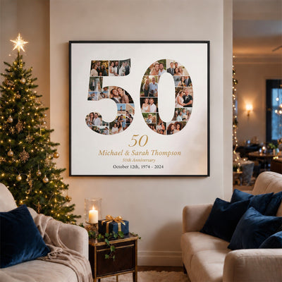 Personalized 50th Anniversary Photo Collage Wall Art Print, Golden Anniversary Gift
