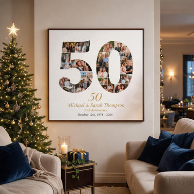 Personalized 50th Anniversary Photo Collage Wall Art Print, Golden Anniversary Gift