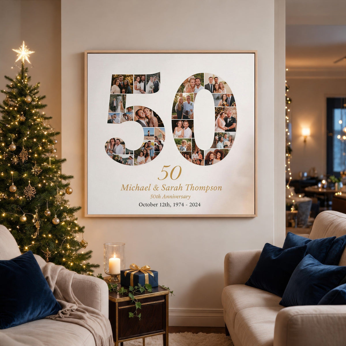 Personalized 50th Anniversary Photo Collage Wall Art Print, Golden Anniversary Gift