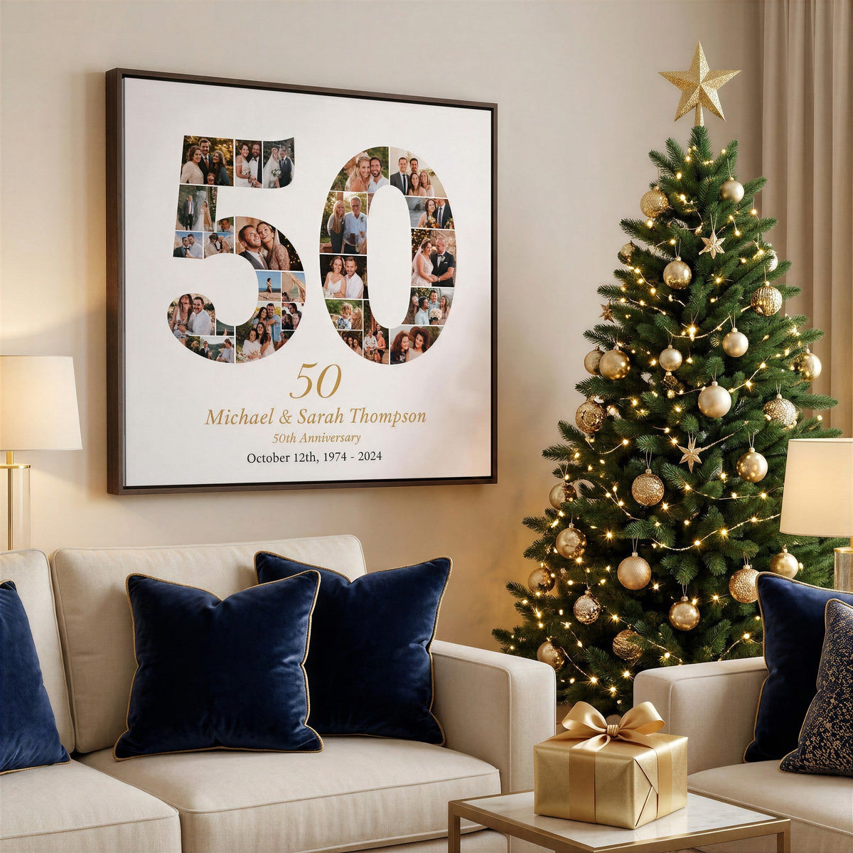 Personalized 50th Anniversary Photo Collage Wall Art Print, Golden Anniversary Gift