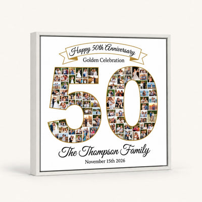 Personalized 50th Anniversary Photo Collage Wall Art Print, Golden Celebration Gift