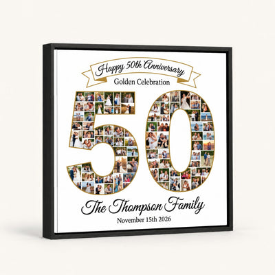 Personalized 50th Anniversary Photo Collage Wall Art Print, Golden Celebration Gift