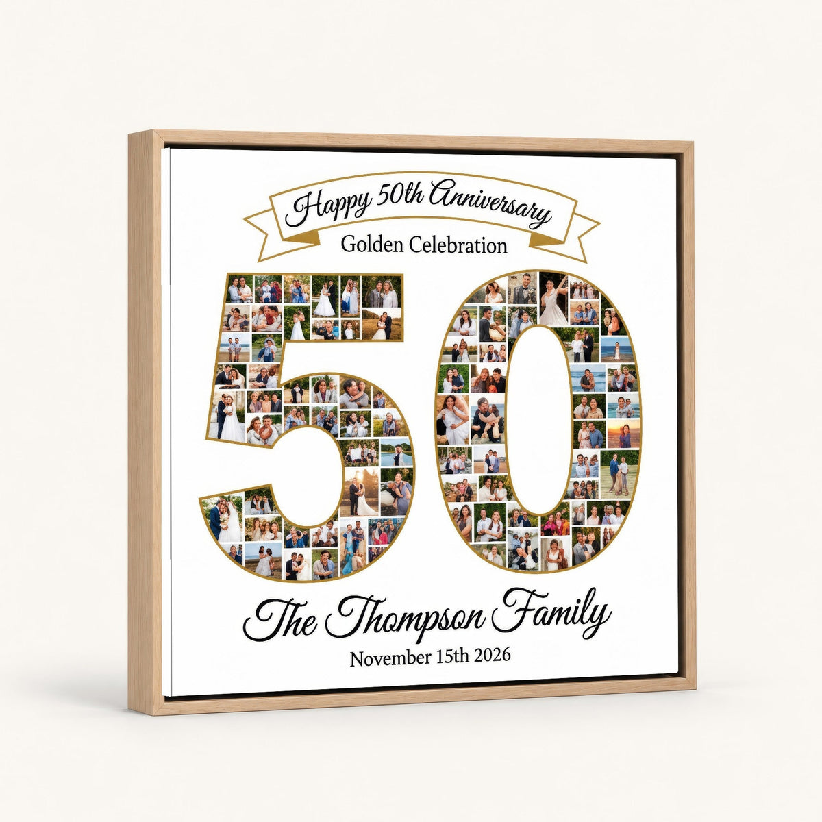 Personalized 50th Anniversary Photo Collage Wall Art Print, Golden Celebration Gift