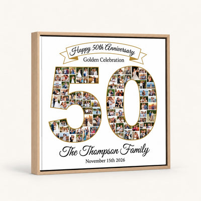 Personalized 50th Anniversary Photo Collage Wall Art Print, Golden Celebration Gift