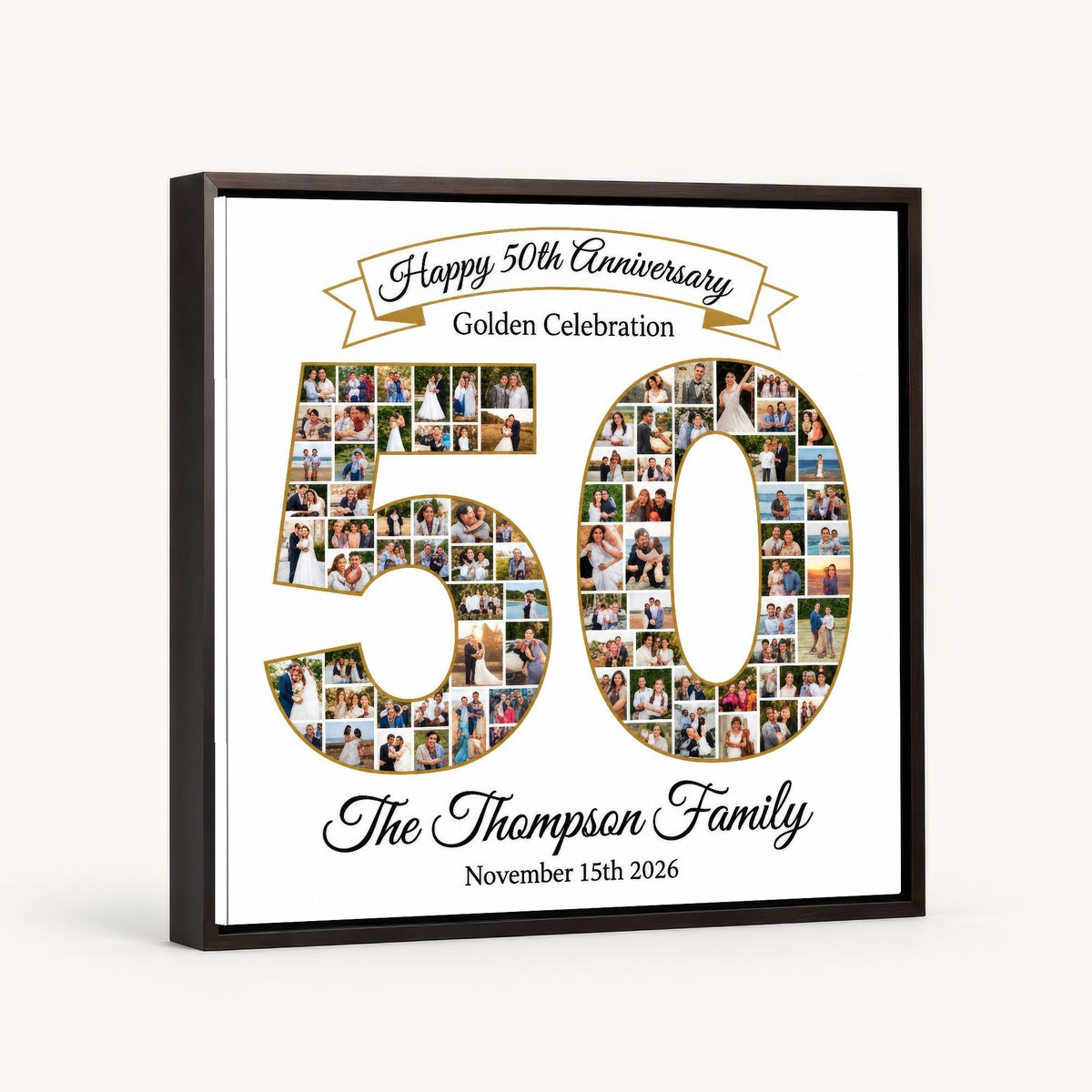 Personalized 50th Anniversary Photo Collage Wall Art Print, Golden Celebration Gift