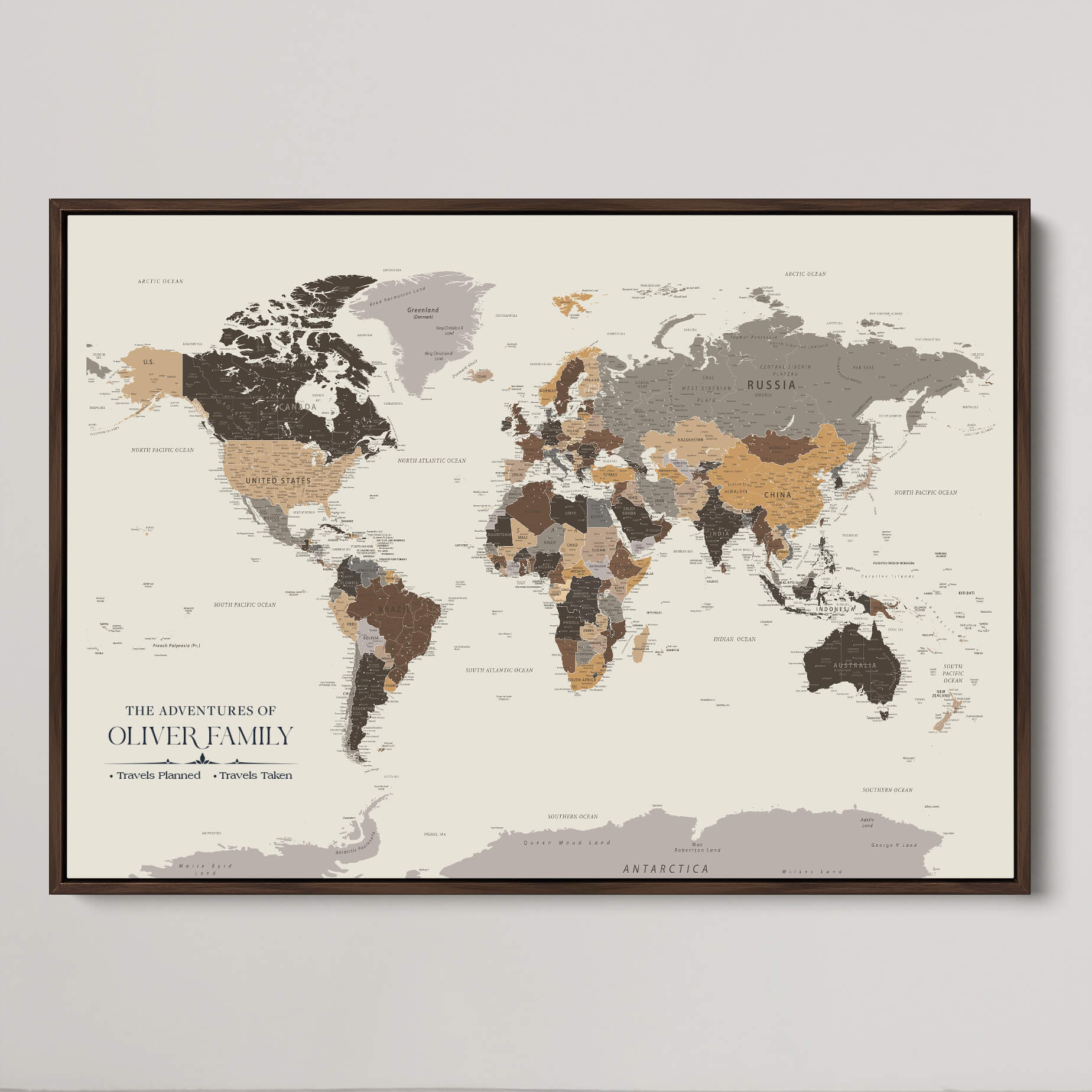 40183091-MGV-CV-36X24-Custom Framed World Map Canvas Print – Personalized Push Pin Travel Tracker Gift for Couples, Weddings, or Anniversary Celebrations
