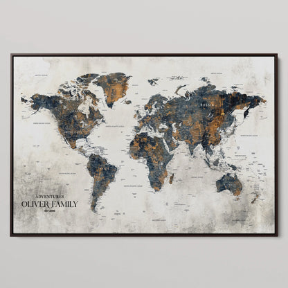 36424712-MGV-CV-36X24-Custom Push Pin World Map Print – Personalized Canvas Wall Art for Travel Memories, Framed Gift for Couples, Anniversaries, or Weddings