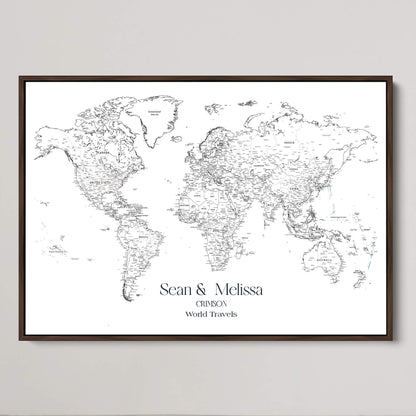 CSM02-MGV-CV-36X24-Custom Push Pin World Map Print – Personalized Canvas Wall Art for Travel Memories, Framed Gift for Couples, Anniversary or Wedding