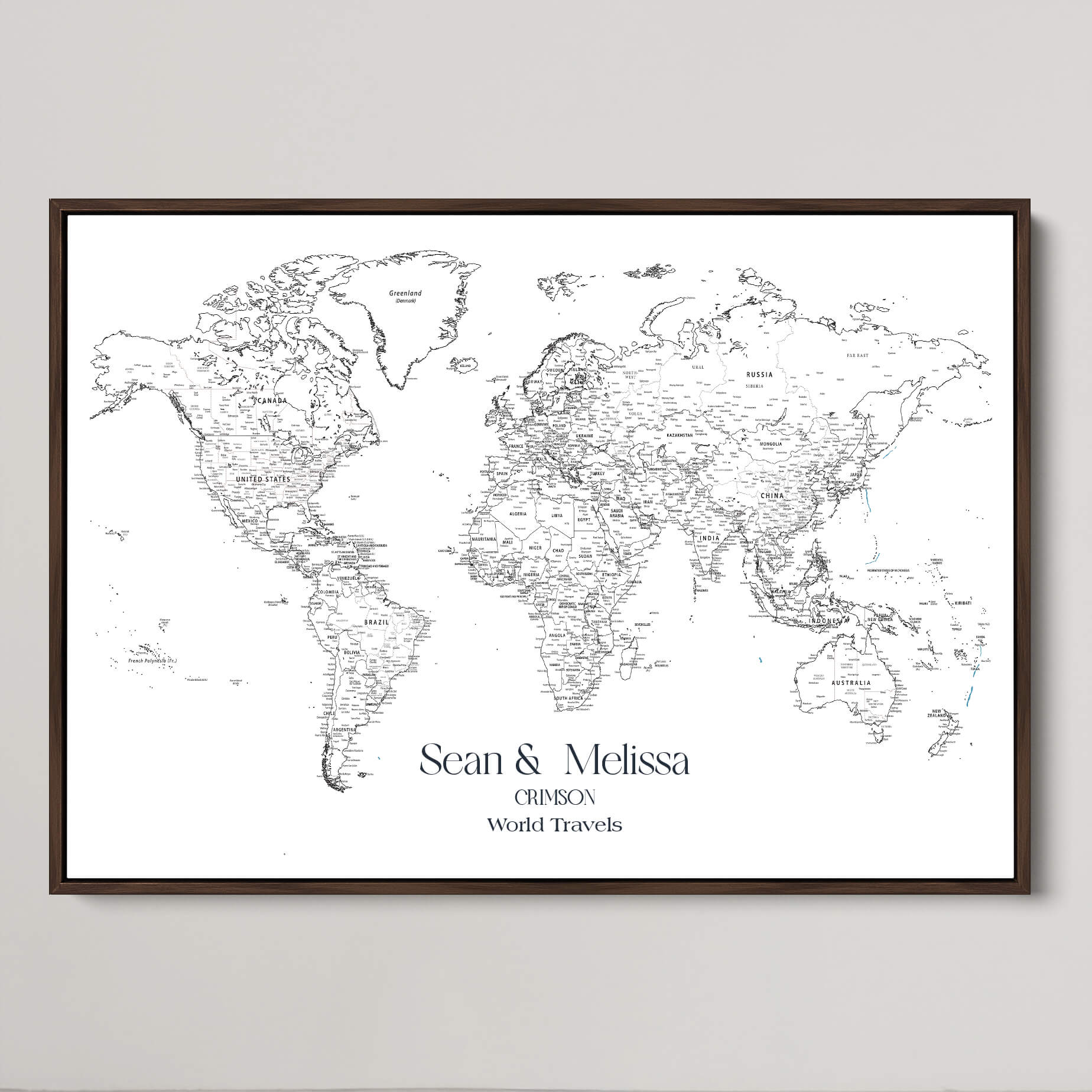 40183091-MGV-CV-36X24-Custom Framed World Map Canvas Print – Personalized Push Pin Travel Tracker Gift for Couples, Weddings, or Anniversary Celebrations