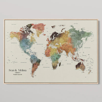 36424712-MGV-CV-36X24-Custom Push Pin World Map Print – Personalized Canvas Wall Art for Travel Memories, Framed Gift for Couples, Anniversaries, or Weddings