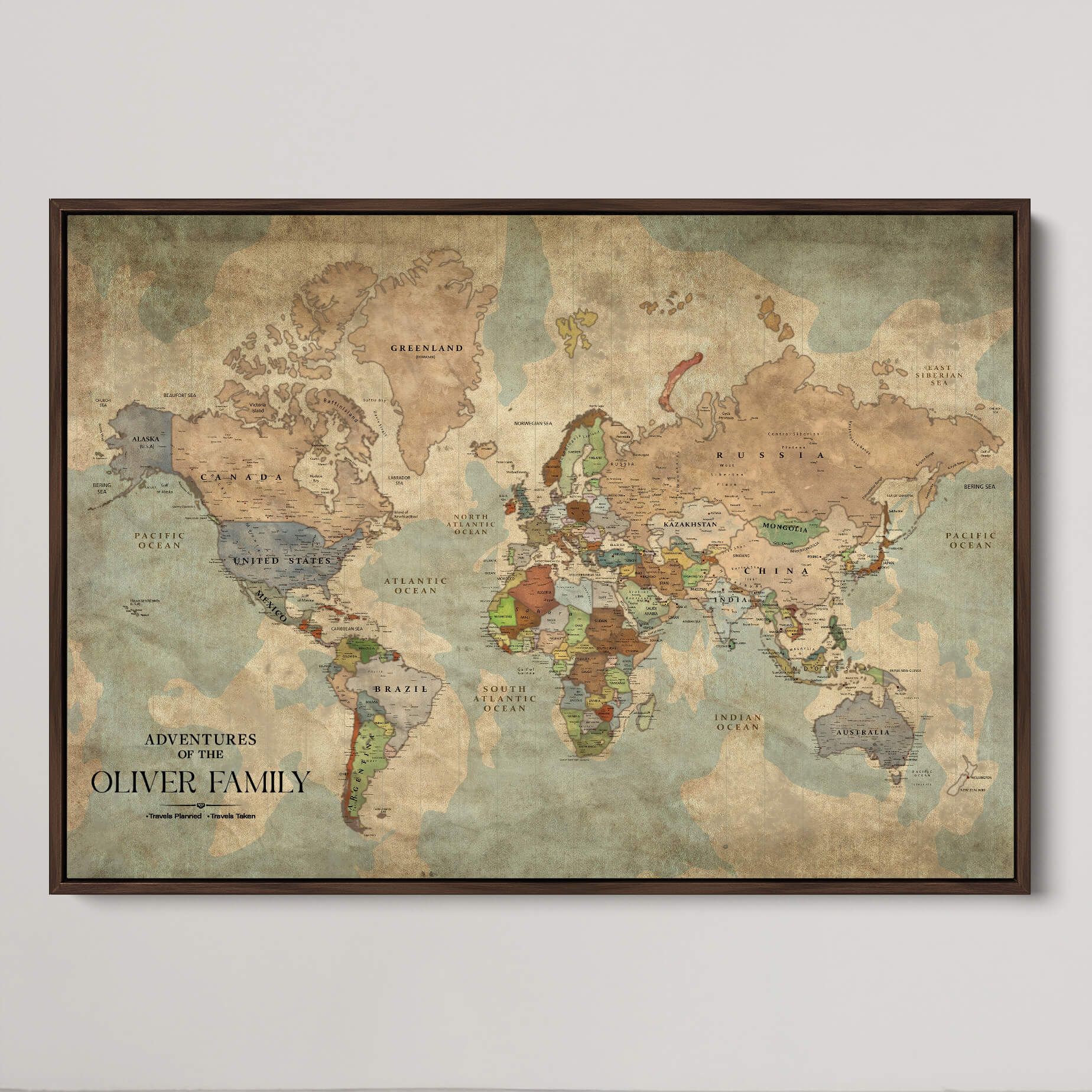40183091-MGV-CV-36X24-Custom Framed World Map Canvas Print – Personalized Push Pin Travel Tracker Gift for Couples, Weddings, or Anniversary Celebrations