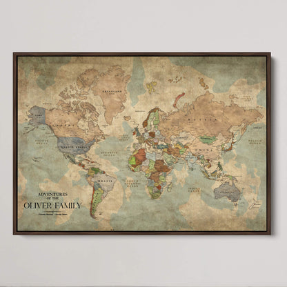 CSM02-MGV-CV-36X24-Custom Push Pin World Map Print – Personalized Canvas Wall Art for Travel Memories, Framed Gift for Couples, Anniversary or Wedding