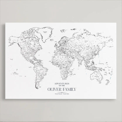 36424712-MGV-CV-36X24-Custom Push Pin World Map Print – Personalized Canvas Wall Art for Travel Memories, Framed Gift for Couples, Anniversaries, or Weddings